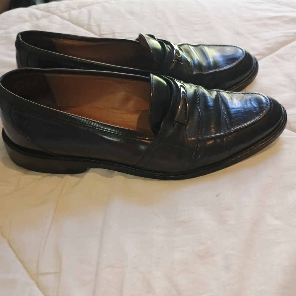 Vintage Johnston & Murphy Black Leather Bit Loafers Men's 9D Slip On w/ Dust Bag - Picture 2 of 16